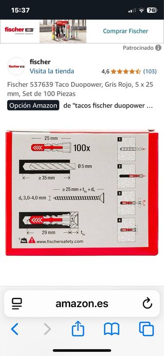 Tacos Fischer DuoPower 5mm (600) unidades