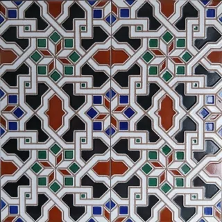 Cuadro azulejos arabescos en cuerda seca.