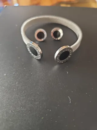 Set Braccialetto e Orecchini Nero/Argento