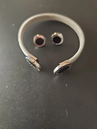 Set Braccialetto e Orecchini Nero/Argento