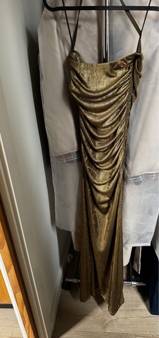 Vestido Diesel Dorado Metalizado Fruncido