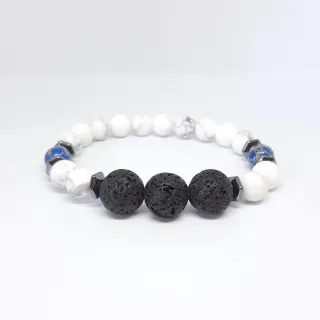Bracciale pietra agata howlite bianco nero lavica