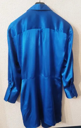 Vestido fiesta satinado Zara Woman azul