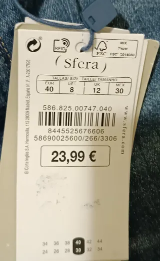 Vaqueros Sfera Talla L con etiqueta