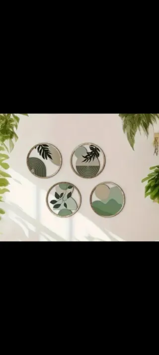 Decorazione murale rotonda in vetro e legno