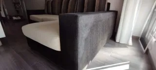 Sofá Chaiselongue tela beige y negro