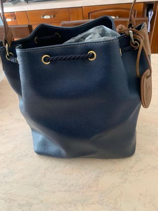 Borsa a secchiello in pelle blu navy per donna