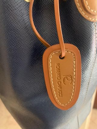 Borsa a secchiello in pelle blu navy per donna