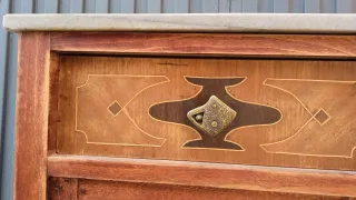 Mesita de noche madera, mármol y metal