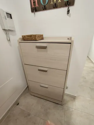 Zapatero 3 cajones madera y mimbre