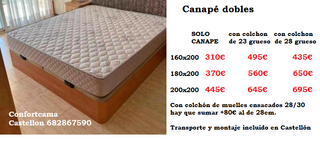 Cama 150x190 Base Tapizada + Colchón