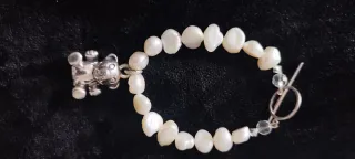 Conjunto Collar y Pulsera Perlas Oso Plata