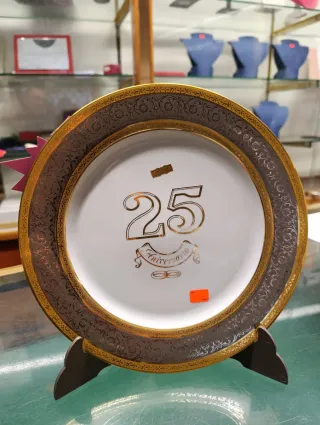 Plato 25 Aniversario Cerámica Dorado