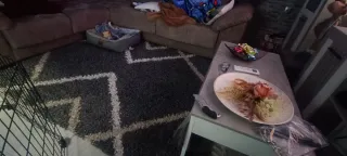 Alfombra pelo largo gris y blanco