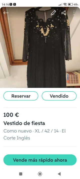 Vestido de fiesta negro , marca El Corte Inglés