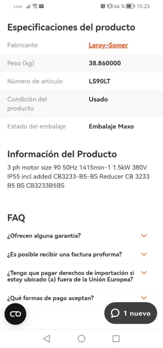 Motor Leroy Somer LS 90L y bomba de agua seminueo