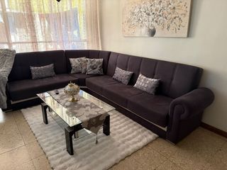 Sofá Cama Marrón/Gris con 2 Baúles