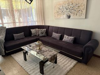 Sofá Cama Marrón/Gris con 2 Baúles