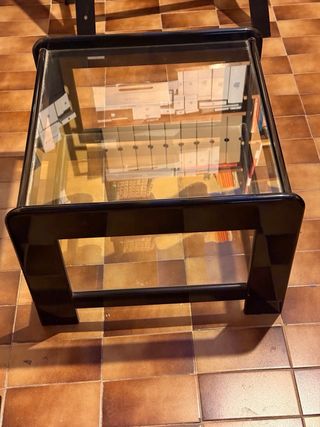 Mesa auxiliar cristal lacado negro