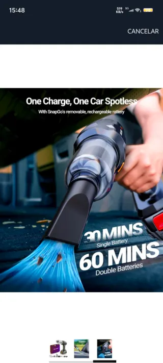 Aspiradora Coche Sin Cable + 2 Baterías