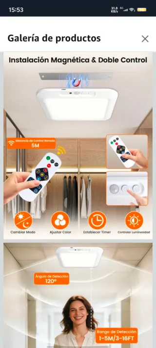 Plafón LED Recargable con Sensor Movimiento