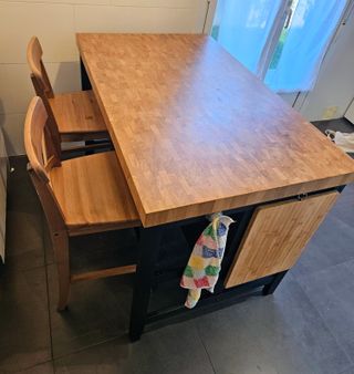 Isla de cocina roble y negro 126x79x90cm