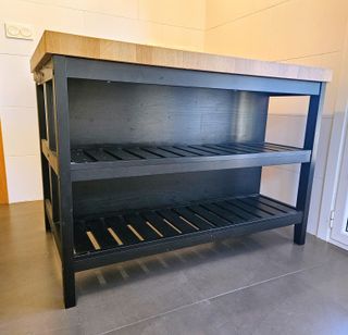 Isla de cocina roble y negro 126x79x90cm