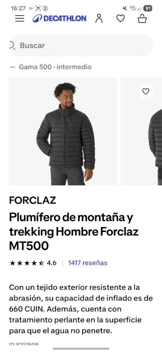 Plumífero Forclaz MT500 Negro