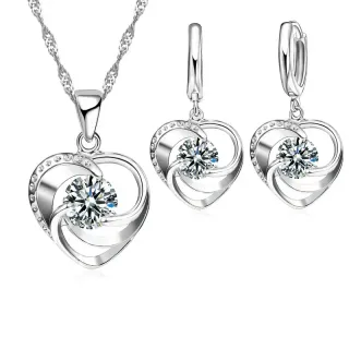 Conjunto Corazón Plata Ley y Circonitas