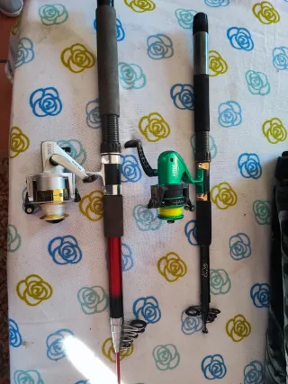 Caña de pesca con carrete lote de dos cañas
