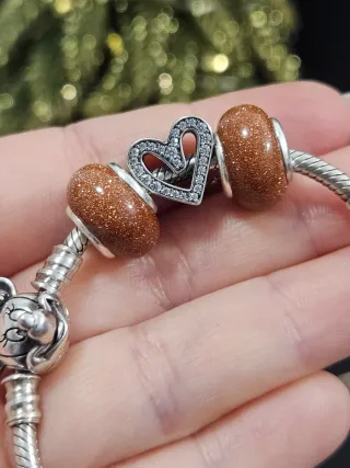 Set 2 Charms Goldstone y Plata 925