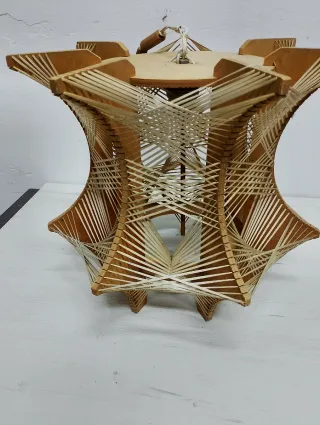 Lámpara Nordica colgante vintage madera y tela