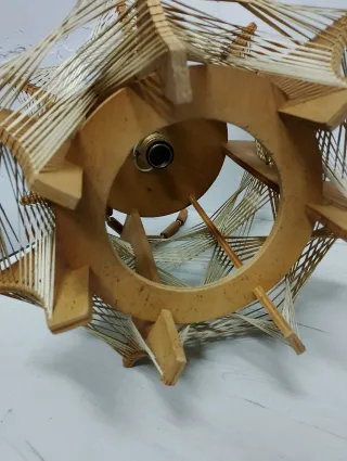 Lámpara Nordica colgante vintage madera y tela