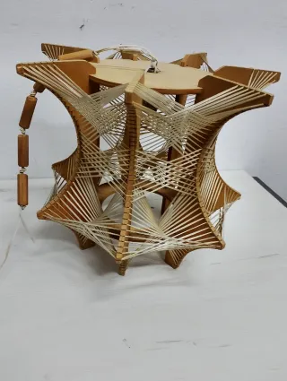 Lámpara Nordica colgante vintage madera y tela