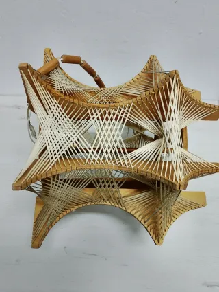 Lámpara Nordica colgante vintage madera y tela