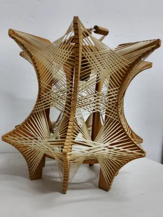 Lámpara Nordica colgante vintage madera y tela