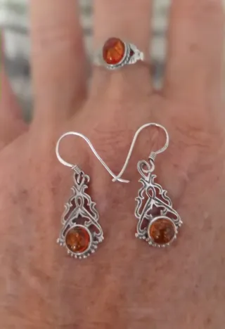 Conjunto vintage en plata y ámbar.