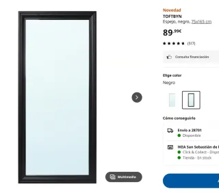 Espejo IKEA TOFTBYN Negro 165x75cm