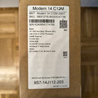 MSI 14 C12M-203IT 14” FHD i3-1215U 8GB 512GB SSD