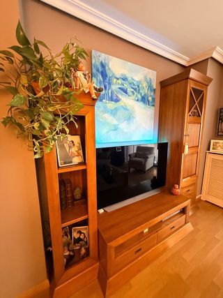Mueble bar TV y librería madera