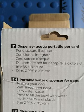 Dispenser Acqua Portatile Cane Blu Nero