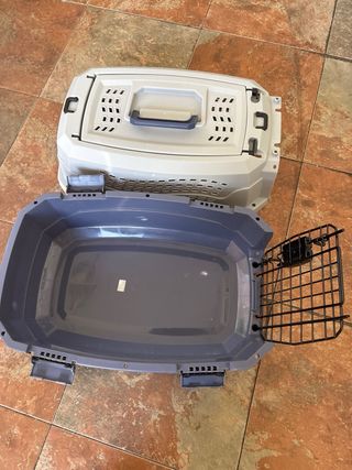 Transportín para mascotas gris y negro