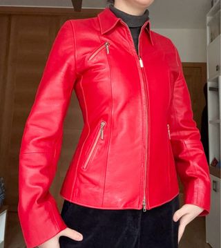 Chaqueta roja de piel ovina vintage