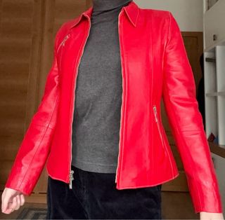 Chaqueta roja de piel ovina vintage