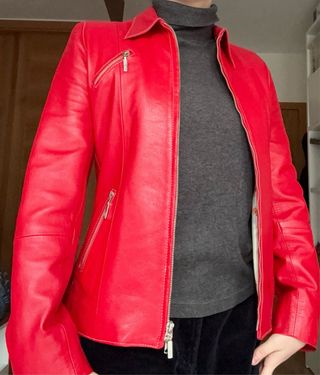 Chaqueta roja de piel ovina vintage