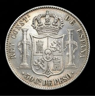 1885 FILIPINAS~50 CENTIMOS DE PESO. PLATA COLONIAL