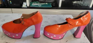 Zapatos fiesta naranjas y rosas plataforma