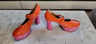 Zapatos fiesta naranjas y rosas plataforma