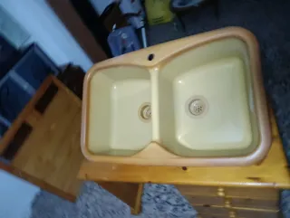 Fregadero de fibra doble color beige