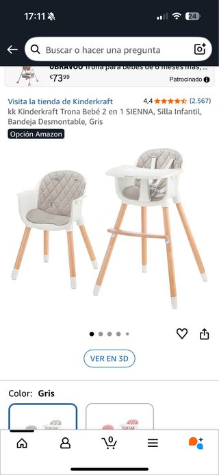 Trona Kinderkraft Bebé 2 en 1 Gris